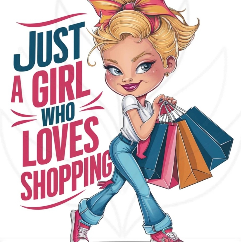 Graphic Tee with Shopping Girl Design